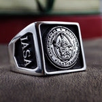 Load image into Gallery viewer, This square silver university ring is a symbol of academic achievement and school pride. Crafted with precision, it features a customizable engraving of your college name, class year, or initials. Designed for graduates, students, and alumni, this elegant signet ring makes an excellent gift. Durable and stylish, it’s perfect for commemorating academic success while adding a timeless piece to any jewelry collection.