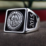 Load image into Gallery viewer, Celebrate your graduation with this custom square university ring, crafted in high-quality silver. Designed for men, this signet ring features personalized engraving options such as class year, initials, or school emblem. A unique and stylish keepsake for alumni and students, this ring is the perfect gift for special occasions. Its sleek and durable design ensures it will be treasured for years to come.
