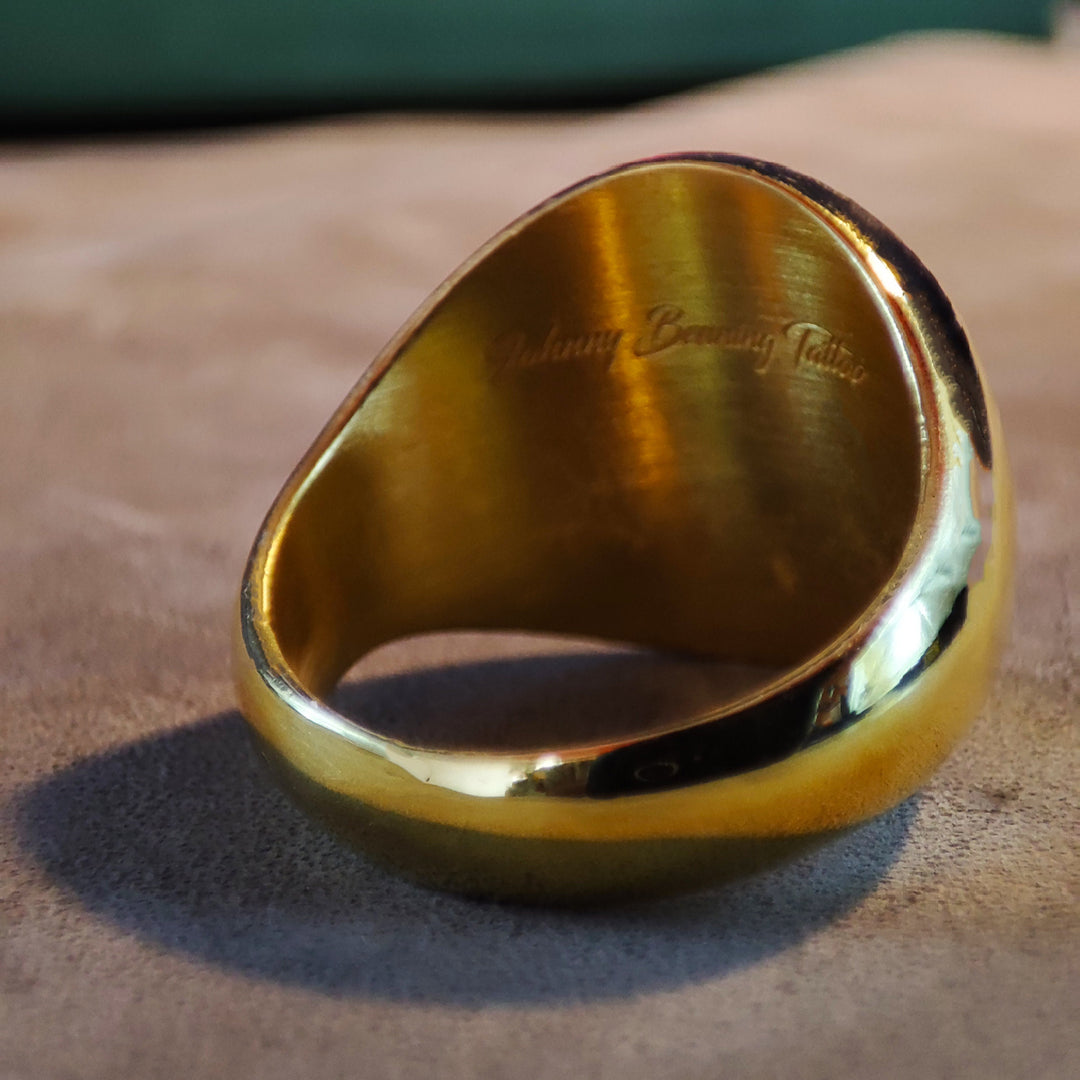 Personalized monogram ring crafted from high-quality gold plated material, engraved with two initials of your choice. A great unisex gift for him or her, this handmade ring is suitable for everyday wear and symbolic moments alike, adding elegance and emotional value to any look.