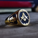 Load image into Gallery viewer, Classic Gold Masonic Ring – Freemason Symbol Ring in Gold and Gold-Filled – Personalized Mason Jewelry