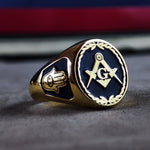 Load image into Gallery viewer, Gold-filled Freemason ring, custom-made with the Masonic emblem, ideal for daily wear or special occasions.