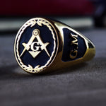 Load image into Gallery viewer, Custom Mason ring in gold, crafted with the square and compass symbol, perfect for Freemasons.
