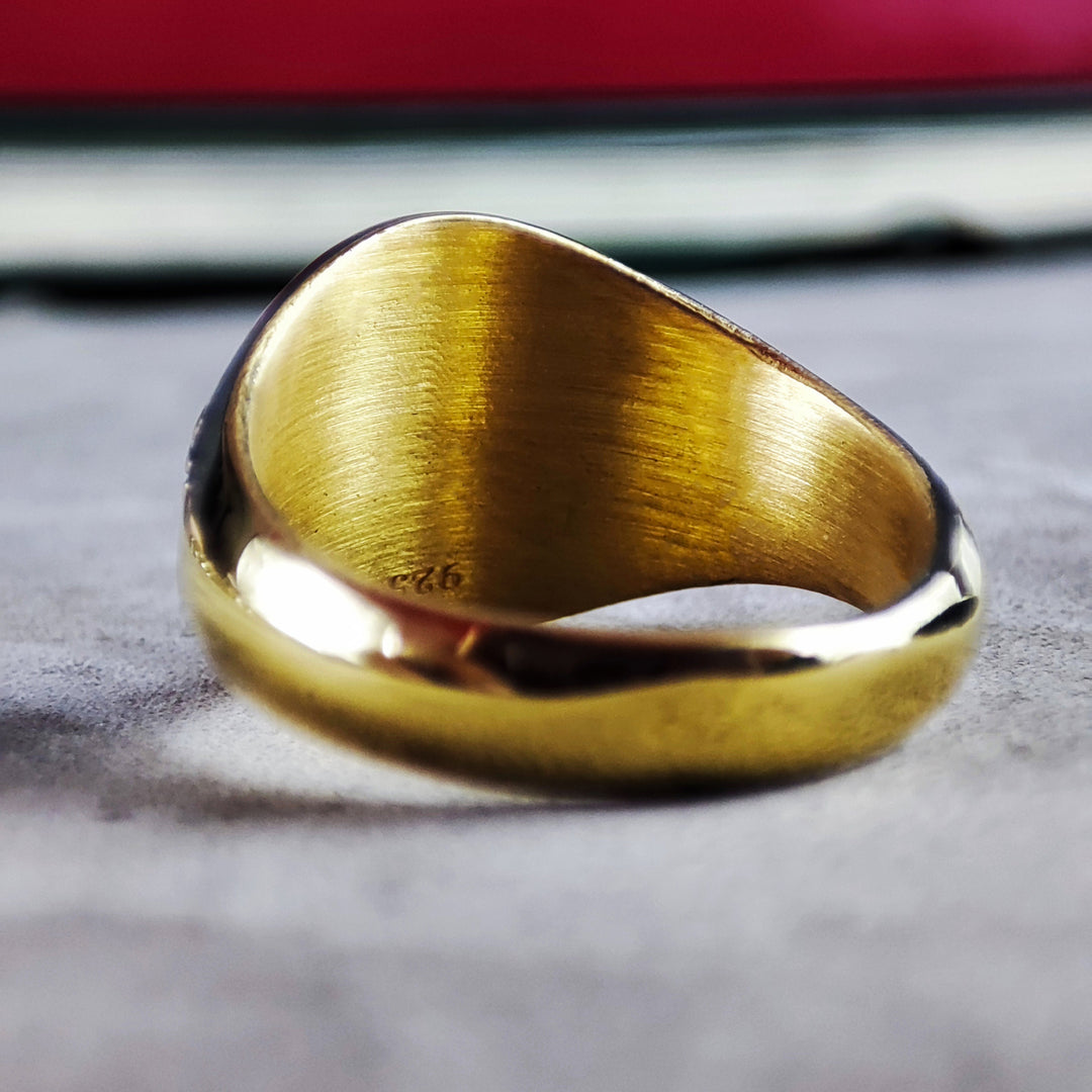 Freemason ring in gold, featuring the iconic Mason symbol, handcrafted for a sophisticated look.