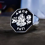 Load image into Gallery viewer, Handmade Amor Fati ring with custom engraving, crafted to inspire positivity. Perfect for daily wear, this ring is a meaningful keepsake, available in gold and silver, ideal for thoughtful gifting.