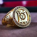 Load image into Gallery viewer, This round vermeil university ring is an elegant and timeless piece, crafted for graduates who appreciate personalized jewelry. Made from sterling silver with thick gold plating, this sleek college signet ring symbolizes academic success. Whether worn daily or as a meaningful keepsake, this custom graduation ring is a stylish gift for students and alumni who want to celebrate their achievements with a refined touch.