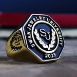 Load image into Gallery viewer, Octagonal men’s class ring with a bold design, perfect for celebrating college achievements with a touch of sophistication.