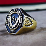 Load image into Gallery viewer, Custom-designed octagonal university ring for men, featuring a sleek and modern design. Perfect for commemorating graduation milestones.