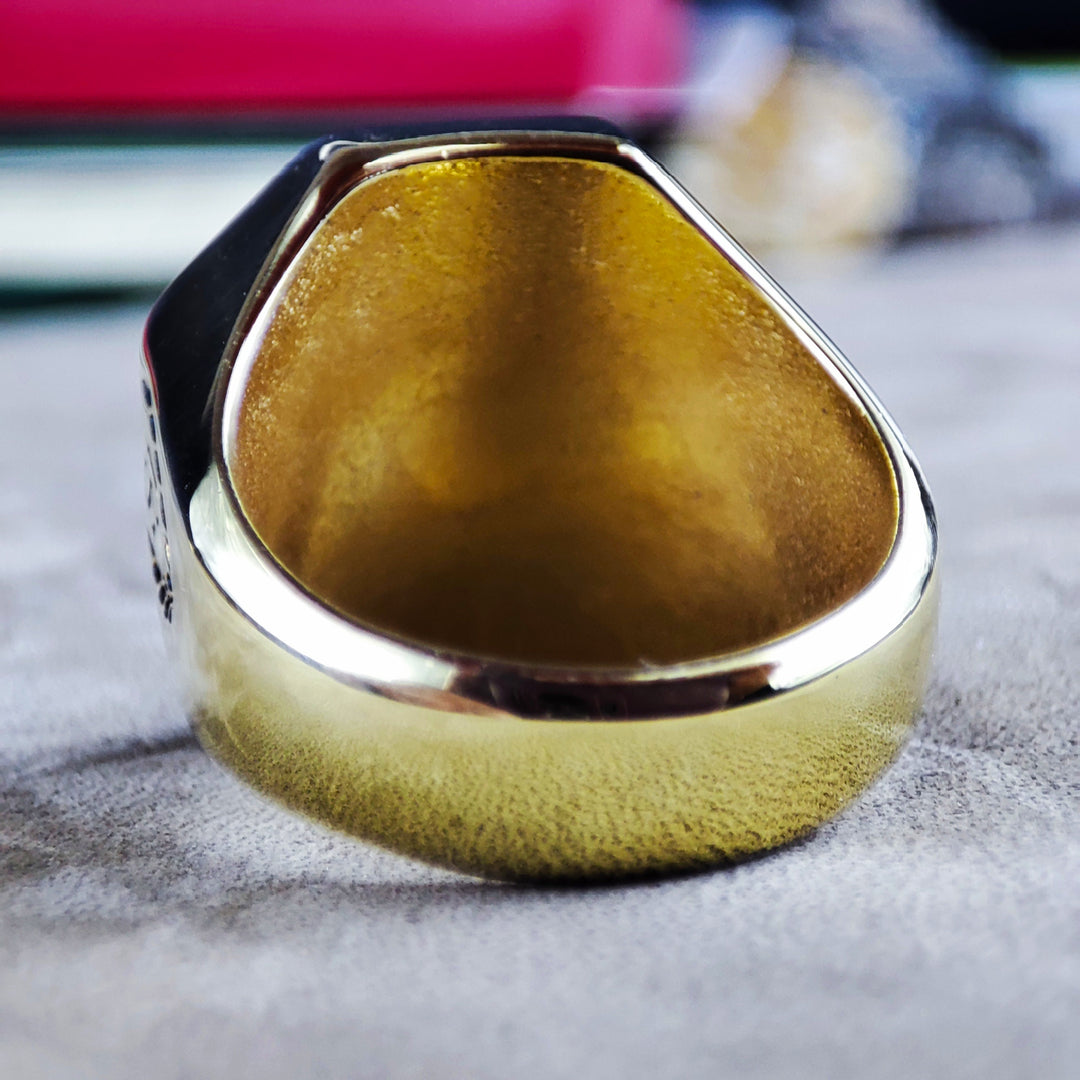 Personalized graduation ring for men, crafted with an octagonal design to symbolize academic success.