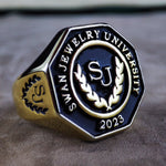 Load image into Gallery viewer, Elegant men’s university ring with an octagonal shape, ideal for daily wear or special occasions. A stylish graduation keepsake.