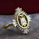 Load image into Gallery viewer, Celebrate your family legacy with this women’s coat of arms ring, custom-designed for those who value tradition. Engraved with a detailed crest, this personalized signet ring is an exquisite heirloom piece. Whether gifted for a special occasion or worn as a daily reminder of heritage, this ring is a stylish and meaningful addition to any jewelry collection.