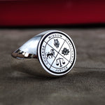 Load image into Gallery viewer, Vintage Gold Stoic Wisdom Courage Justice Temperance Amor Fati Ring Anniversary Gift