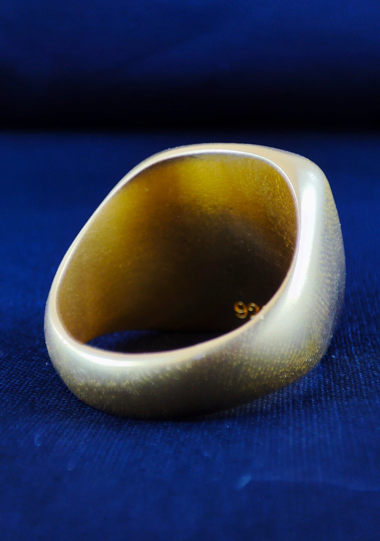 Personalized men’s initial ring in gold, crafted for a simple, elegant style. This ring is ideal for adding a unique, personal touch to any look.