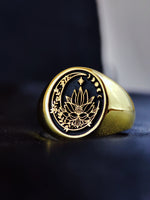 Load image into Gallery viewer, Gold Filled Lotus Flower Signet Ring For Her - Yoga Crescent Moon Jewelry