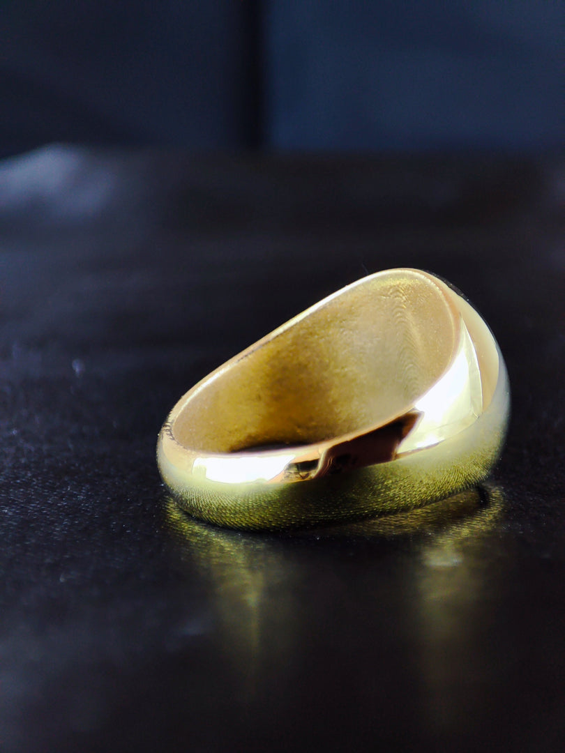 Gold Filled Lotus Flower Signet Ring For Her - Yoga Crescent Moon Jewelry