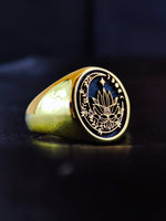 Load image into Gallery viewer, Gold Filled Lotus Flower Signet Ring For Her - Yoga Crescent Moon Jewelry
