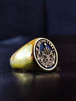 Load image into Gallery viewer, Gold Filled Lotus Flower Signet Ring For Her - Yoga Crescent Moon Jewelry