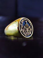 Load image into Gallery viewer, Gold Filled Lotus Flower Signet Ring For Her - Yoga Crescent Moon Jewelry