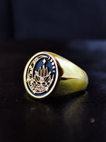 Load image into Gallery viewer, Gold Filled Lotus Flower Signet Ring For Her - Yoga Crescent Moon Jewelry