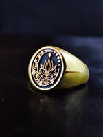 Load image into Gallery viewer, Gold Filled Lotus Flower Signet Ring For Her - Yoga Crescent Moon Jewelry