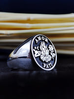 Load image into Gallery viewer, Unique Custom Gothic Skull Memento Mori Signet Ring Amor Fati Jewelry Silver Gift for Him