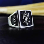 Load image into Gallery viewer, This square silver monogram ring is a refined and timeless piece, designed with custom initials engraved in an elegant signet style. Crafted for men and women, this personalized ring is perfect for those who appreciate meaningful jewelry. A sophisticated accessory for daily wear or special occasions, it makes an ideal gift for birthdays, anniversaries, or milestone events, representing individuality and heritage with a sleek and modern touch.