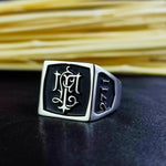 Load image into Gallery viewer, This square monogram ring is a statement piece, offering custom initial engraving on a sleek silver signet face. Whether chosen as a representation of family pride, a meaningful keepsake, or a modern personal accessory, this ring is perfect for daily wear. Designed for men and women, it embodies classic elegance with a contemporary touch, making it a unique and stylish addition to any jewelry collection.