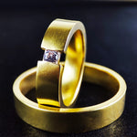 Load image into Gallery viewer, These vermeil couples engagement rings are designed for those who appreciate elegance and commitment. Featuring a luxurious gold-plated finish, these matching wedding bands symbolize love and unity. Perfect for engagements, weddings, or anniversaries, these timeless and durable rings make a meaningful promise between partners, offering a refined and elegant jewelry piece for couples.