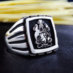 Load image into Gallery viewer, Designed for men who appreciate personalized jewelry, this square silver signet ring is an ideal way to showcase a custom family logo. Crafted for durability and style, this ring features deep engraving to capture the essence of heritage and nobility. A thoughtful gift for special occasions, it is a timeless piece of heirloom jewelry that will be passed down for generations.