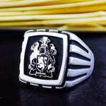 Load image into Gallery viewer, This custom family logo ring is a refined and meaningful piece, designed for those who value heritage. Crafted in high-quality silver, this square signet ring features an engraved family crest, initials, or custom design. A timeless heirloom piece, perfect for men who appreciate tradition and legacy. Ideal for anniversaries, special gifts, or as a distinguished addition to a jewelry collection.