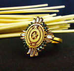 Load image into Gallery viewer, This gold vermeil university ring features a stunning baguette-cut stone, making it an elegant and timeless piece for graduates. Designed for women, this class signet ring is a refined symbol of academic success. A perfect graduation gift, it offers a blend of sophistication and personalization, allowing for custom engravings. Crafted with premium materials, this elegant jewelry piece is ideal for daily wear or special occasions.