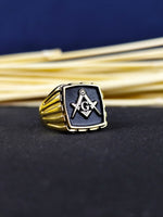 Load image into Gallery viewer, Custom silver Mason ring engraved with the iconic Freemason symbol, perfect for representing Masonic values. This ring suits both formal events and daily wear, making it a meaningful addition to any collection.