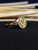Load image into Gallery viewer, Elegant women’s university ring in gold plating, crafted with a minimalist approach. Perfect for marking academic milestones with style.