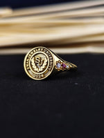 Load image into Gallery viewer, Gold-plated college ring for women, featuring a minimalist design. A sophisticated addition to any jewelry collection for academic pride.