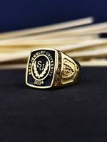Load image into Gallery viewer, Elegant graduation ring with a square stone, designed in a gold-filled finish. Ideal for proud graduates looking for a refined, personalized keepsake.