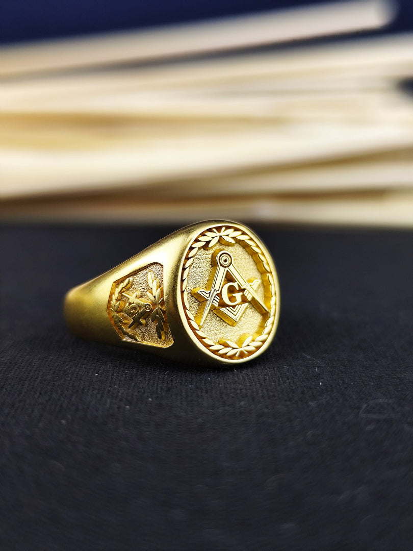 Gold Masonic Ring for Men and Women - Freemason Jewelry Gift