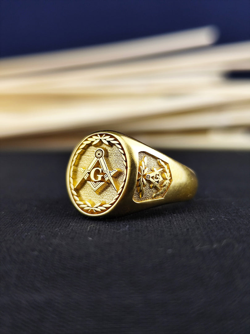 Gold Masonic Ring for Men and Women - Freemason Jewelry Gift