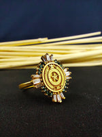 Load image into Gallery viewer, Designed for graduates and alumni, this elegant gold vermeil university ring features a radiant baguette-cut gemstone. A sophisticated and personalized class signet ring for women, this piece embodies success and achievement. Perfect as a graduation keepsake or a special occasion gift, its luxurious design ensures it remains a timeless accessory in any jewelry collection.