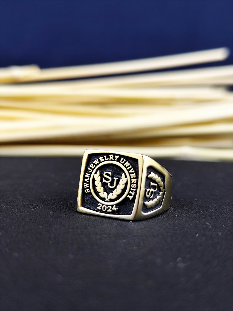 Unique square university ring in silver, crafted for men who value stylish and meaningful jewelry. Ideal for daily wear or special occasions.