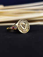 Load image into Gallery viewer, Custom gold-plated university ring for women, featuring a sleek and minimal design. Ideal for daily wear or as a thoughtful graduation gift.
