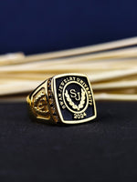 Load image into Gallery viewer, Men’s square signet ring featuring a central stone, crafted in gold-filled for a luxurious look. Ideal for commemorating university milestones.