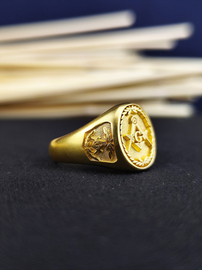Gold Masonic Ring for Men and Women - Freemason Jewelry Gift