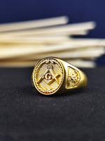 Load image into Gallery viewer, Gold Masonic Ring for Men and Women - Freemason Jewelry Gift