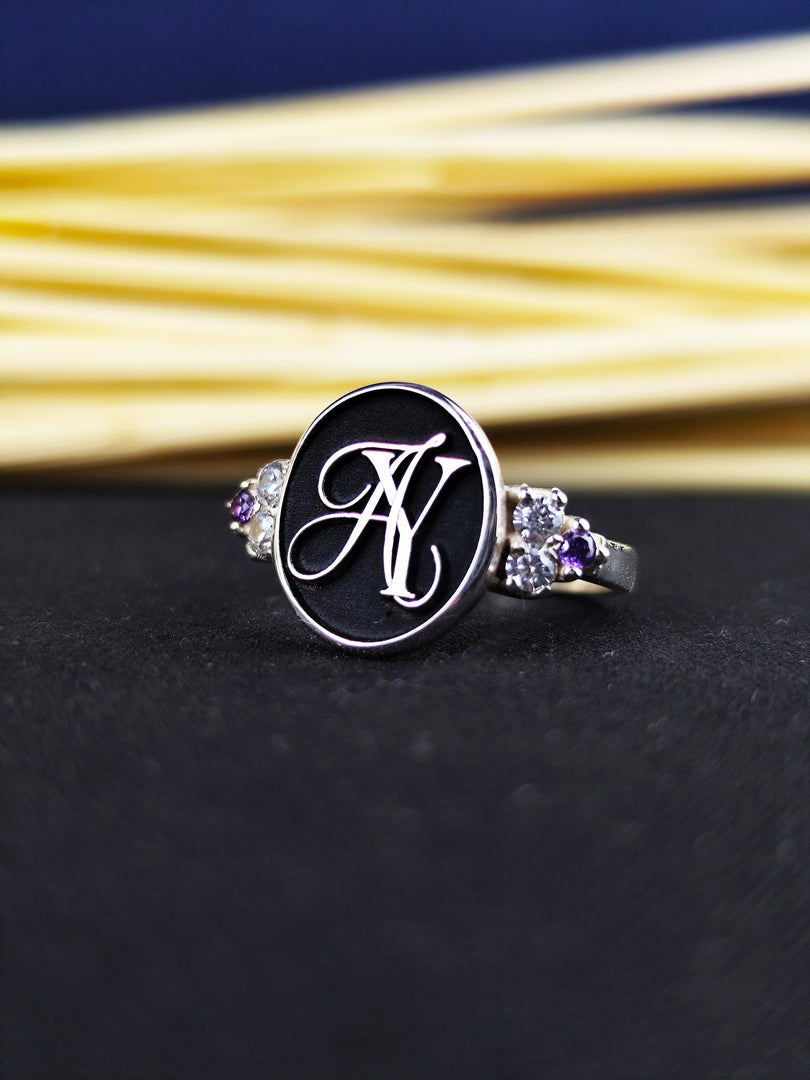 Custom Monogram Personalized Initial Signet Name Ring for Women, Silver Gift