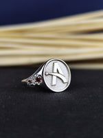 Load image into Gallery viewer, Elegant A monogram ring in gold, crafted for minimalists. This letter ring is a beautiful, subtle way to carry a special initial every day.