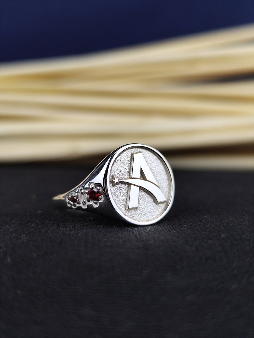 Elegant A monogram ring in gold, crafted for minimalists. This letter ring is a beautiful, subtle way to carry a special initial every day.