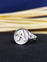 Load image into Gallery viewer, Minimalist A ring in gold, designed to celebrate a single initial with understated elegance. This ring is perfect for adding a personal touch to any look.