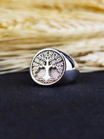 Load image into Gallery viewer, Tree of Life ring in gold, representing growth and connection to nature. This symbolic ring is a meaningful piece for those who value spirituality and harmony.