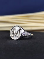 Load image into Gallery viewer, Gold initial ring featuring a single custom letter, combining elegance with a personal touch. A thoughtful gift for any occasion, this ring adds subtle sophistication to any outfit.
