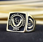 Load image into Gallery viewer, Custom square men’s university ring, available in gold or silver. Perfect for celebrating academic milestones with elegance.