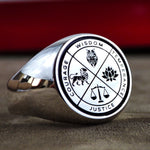 Load image into Gallery viewer, Vintage Gold Stoic Wisdom Courage Justice Temperance Amor Fati Ring Anniversary Gift